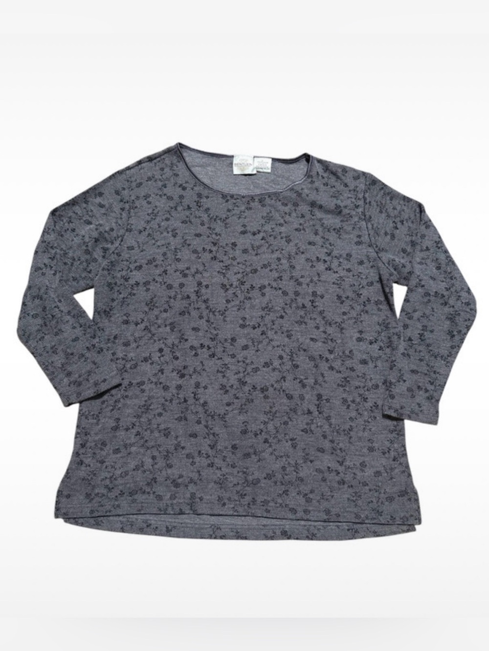 Bentley Women’s Gray Floral Long Sleeve Tunic Top Size L Cottagecore Vintage